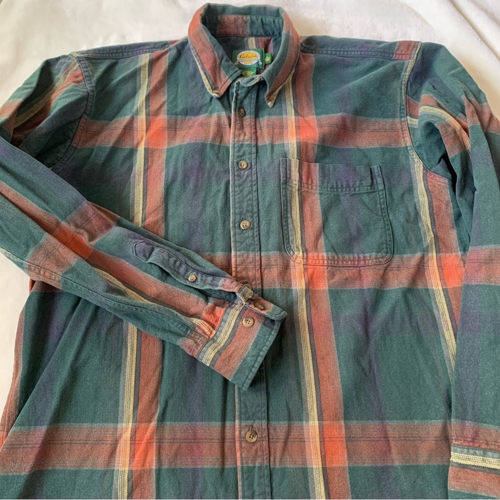 Cabela’s Men’s Green 100% Cotton Flannel Shirt Size Large Tall